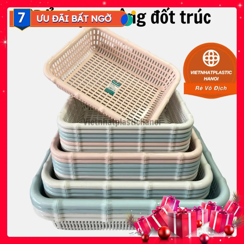 [nhựa việt nhật] Rổ nhựa vuông đốt trúc , Khay nhựa chữ nhật đựng đồ dùng nhà tắm,nhà bếp) [sẵn hàng]