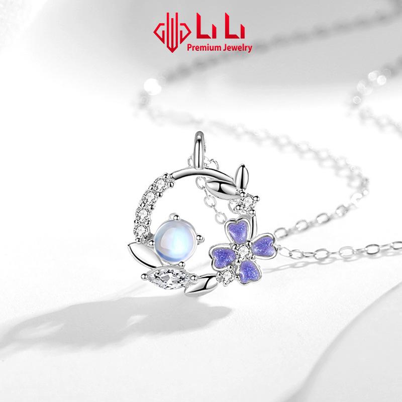  Dây chuyền bạc nữ LiLi S925 đính đá CZ cao cấp hình vòng hoa cỏ 4 lá Ivy LILI_864113 