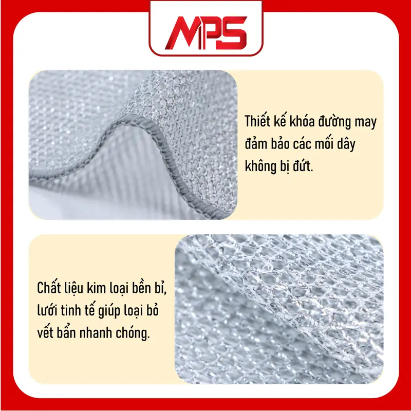 [Có Quà Tặng] Khăn giẻ rửa bát mps dây kim loại, một lớp 20x20cm, Không làm trầy lớp chống dính, dễ dàng vệ sinh - Lưu ý không chà xoong nồi được - Làm Sạch giẻ  rửa giẻ  rửa khan ruabat reruabat mieng  coruadanang mieng rua chen mieng  coruadanang 2