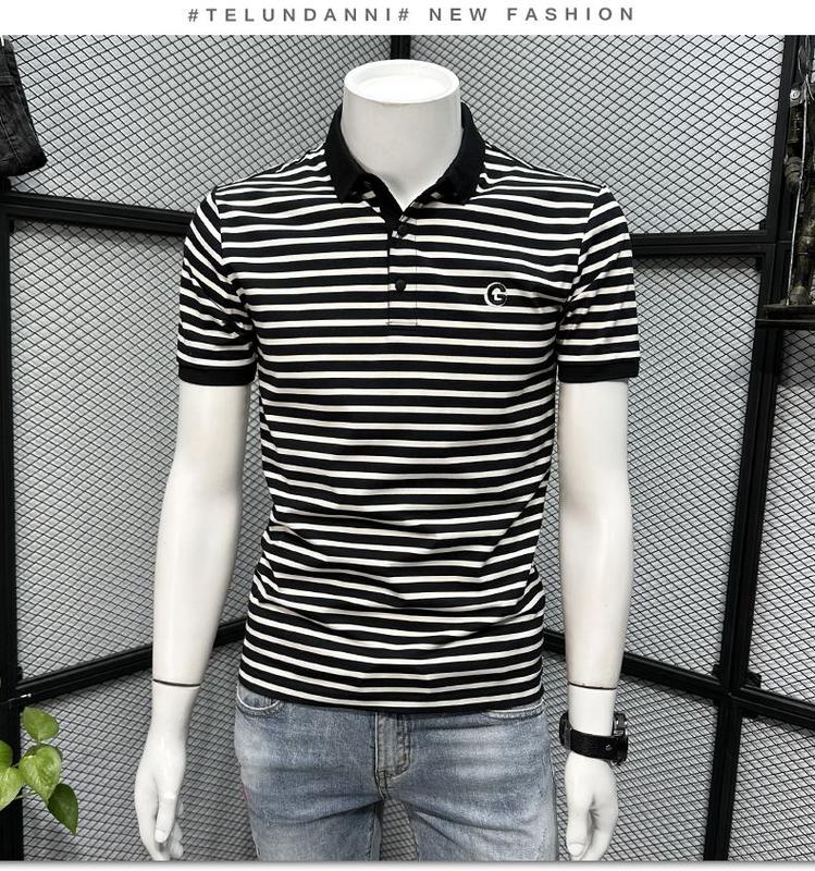 Product Introduction of Áo Polo Thêu, Dành Cho Nam Giới, Thương Hiệu Thời Trang Mùa Hè, Áo Thun Sọc, Thời Trang Cao Cấp Thường Ngày Có Ve Áo, Dáng Ôm, Dễ Phối Đồ, Áo Thun ngắn Tay Cộc Tay 4