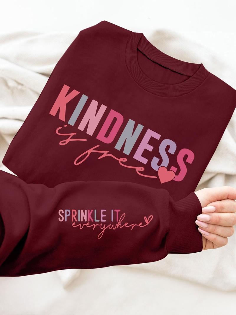 Product Introduction of Women's Heart & Letter Print Drop Shoulder Sweatshirt, Casual Long Sleeve Round Neck Pullover for Fall & Winter, Women's Clothes for Daily Wear 9