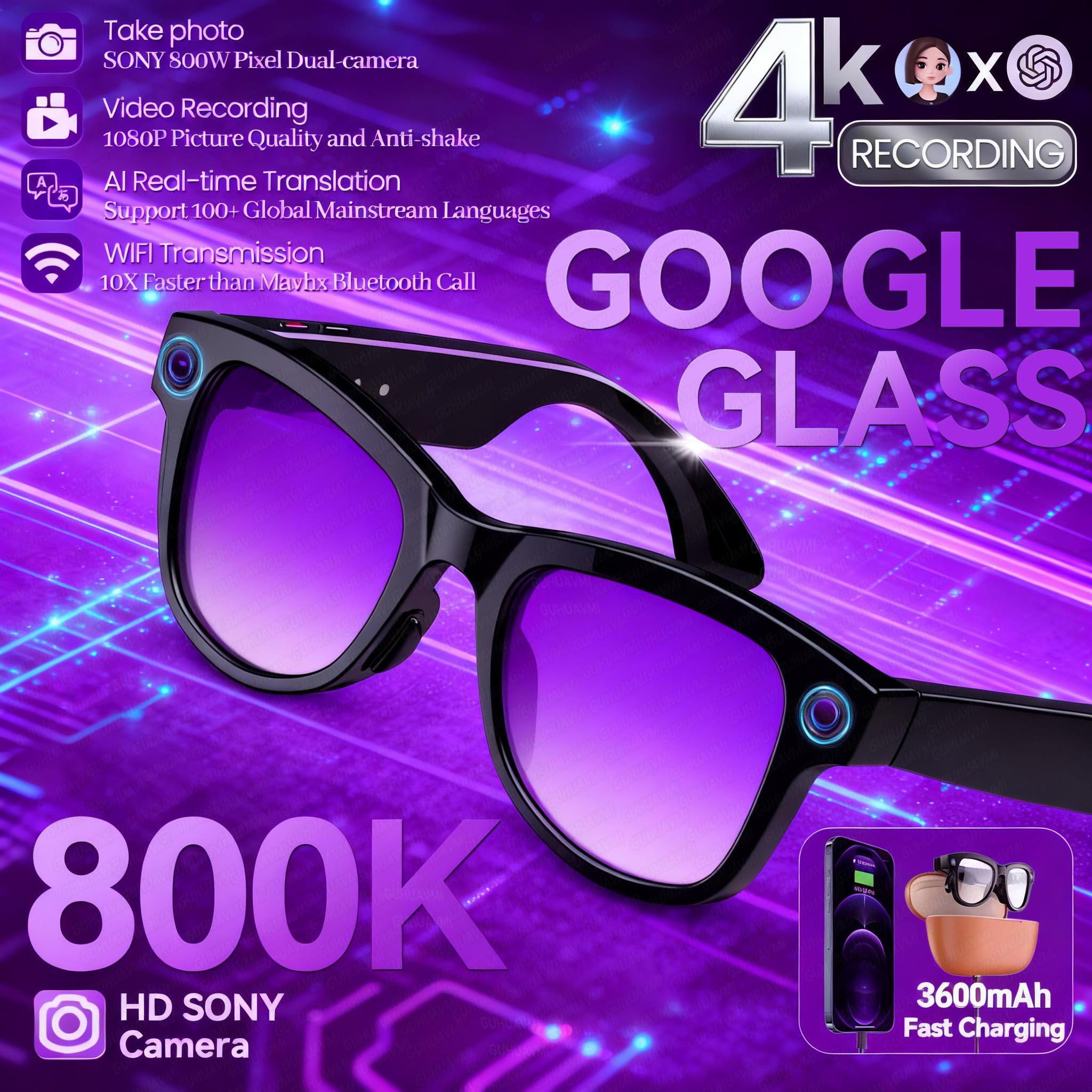 New 800W Camera 3600mAh Power Bank Smart Glasses Men 100+language Translation WIFI Transmission Music Player AI Chat Glasses IOS