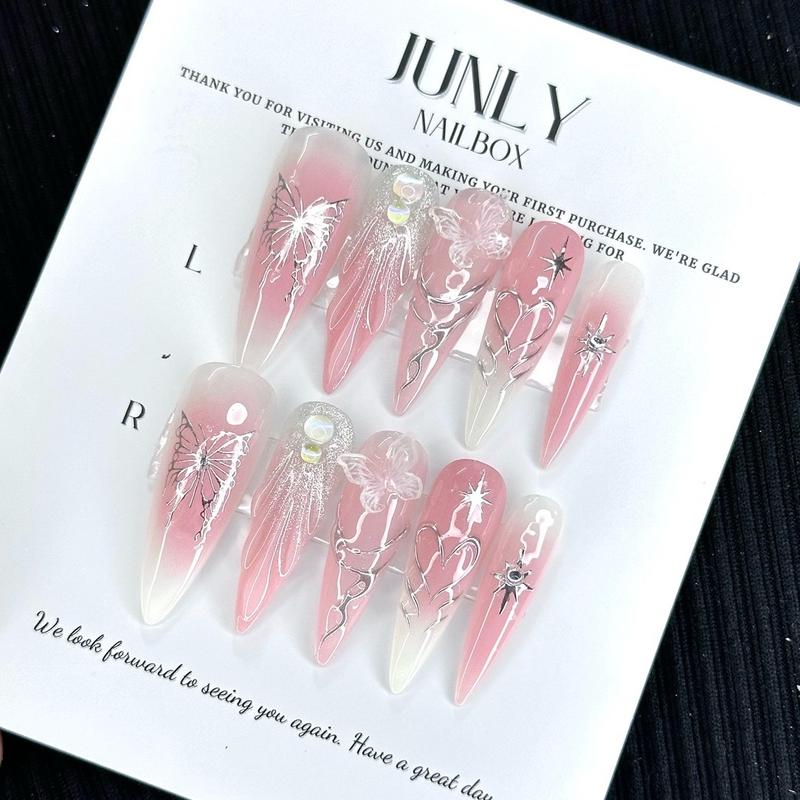 Nailbox Thiết Kế Sò Hồng Xinh Cho Cô Dâu Mã 195 - Bộ Kit 10 Nail, Keo Mini, Dán Nail Chuyên Dụng, Dũa Mini, Giấy Lau, Cây Tăm Gỡ Nail - Women