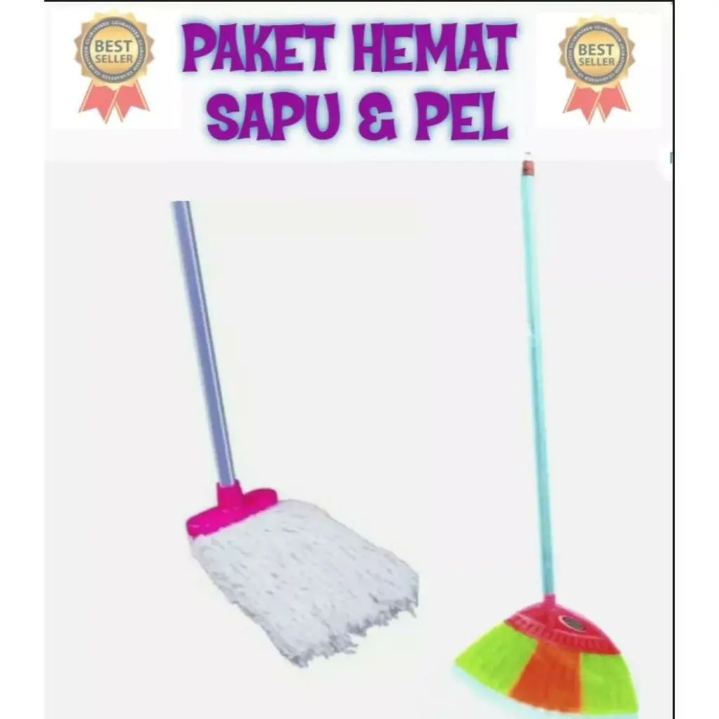 PAKET HEMAT 2 IN 1 SAPU SENAR DAN PEL LANTAI GAGANG KAYU bisa cod Plastik