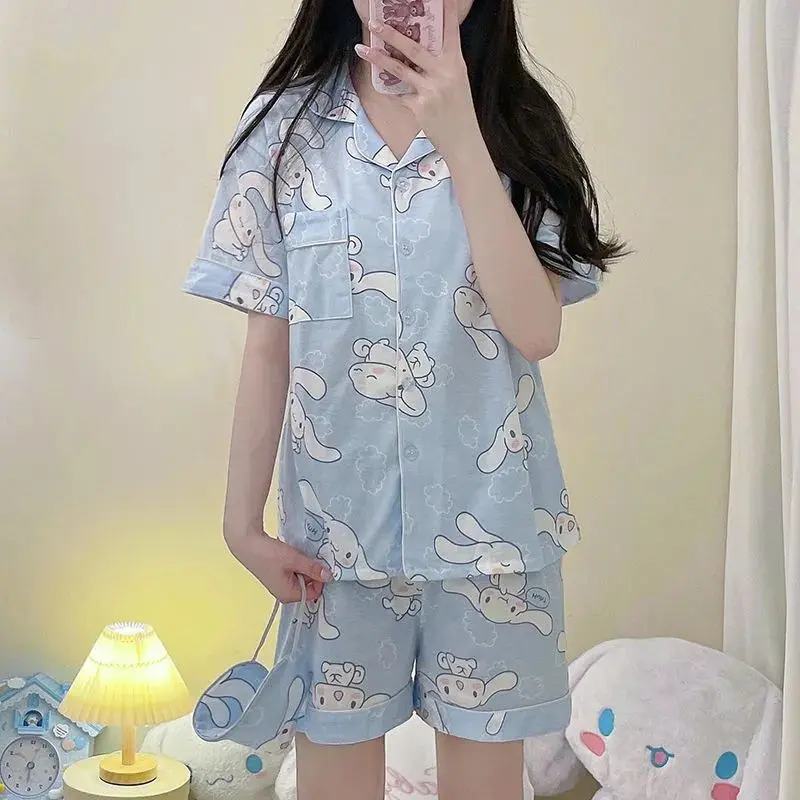 Bộ Đồ Ngủ, Cinnamoroll Babycinnamoroll, Dành Cho Nữ, Ngắn Tay, Mỏng, Phong Cách Ins Dễ Thương, Thích Hợp Cho Mùa Hè, Bộ Đồ Mặc Nhà Cho Bé Gái, Có Thể Mặc Ngoài Trời