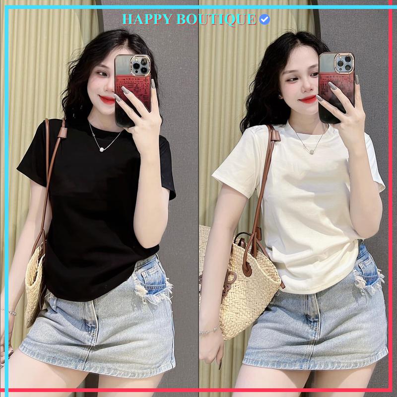 Áo Thun Trơn Nữ  BORIP Dáng Ôm, Form 35~55kg Gọn Tôn Dáng, Cotton Mềm Co Dãn Top Cổ Tròn Women