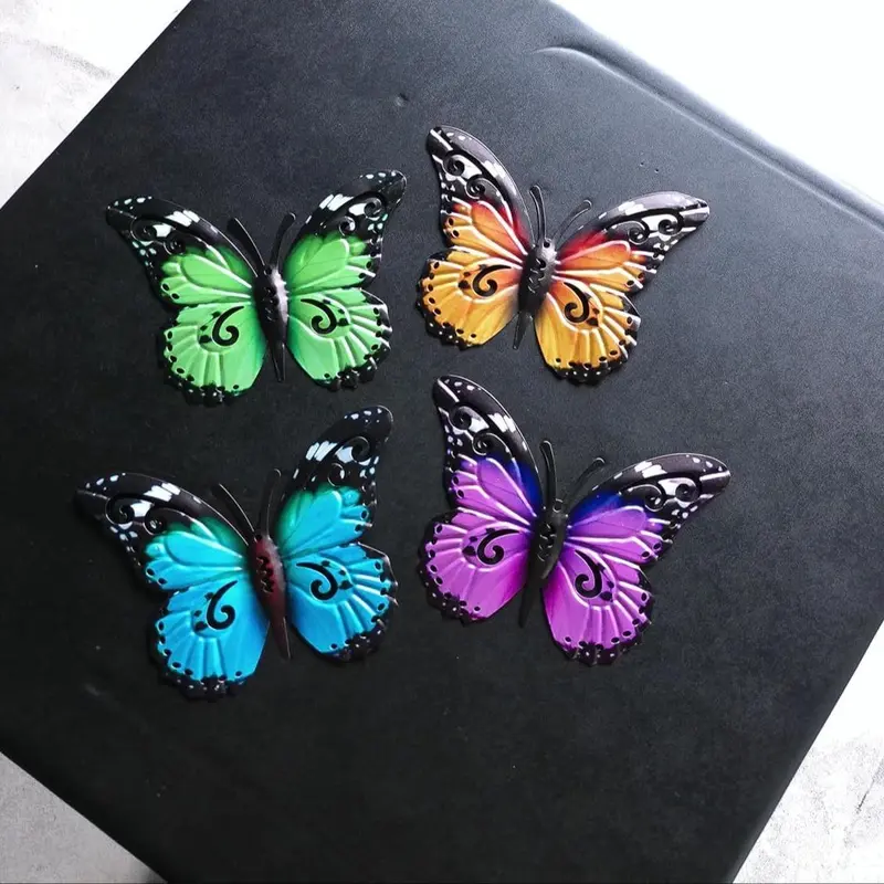 Metal Butterfly Wall Decor, 4 Counts/set Colorful Hanging Butterfly Decor, Outdoor Wall Decor for Garden Yard Fence Garden 3