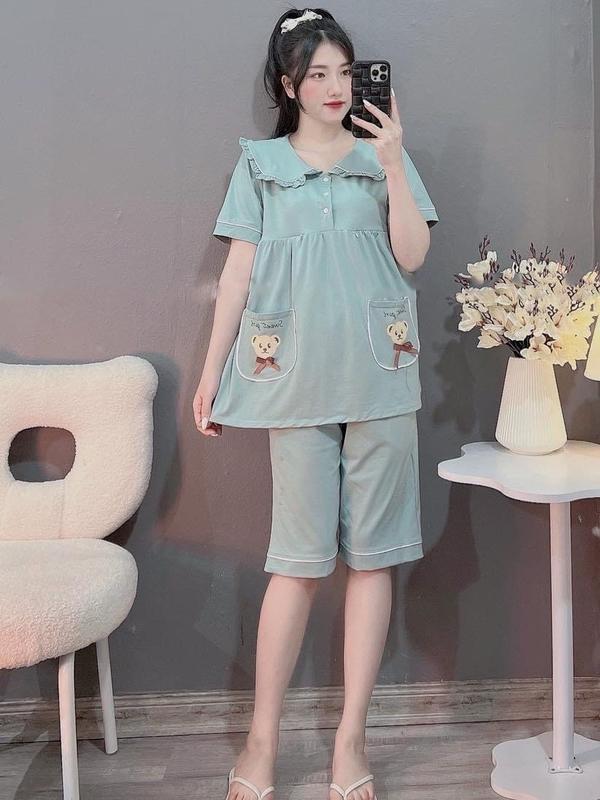 Bộ bầu - bộ sau sinh mặc nhà - ( Lửng - Túi Thêu Đầu Gấu ) - chất liệu Thun Cotton Mềm mát 1