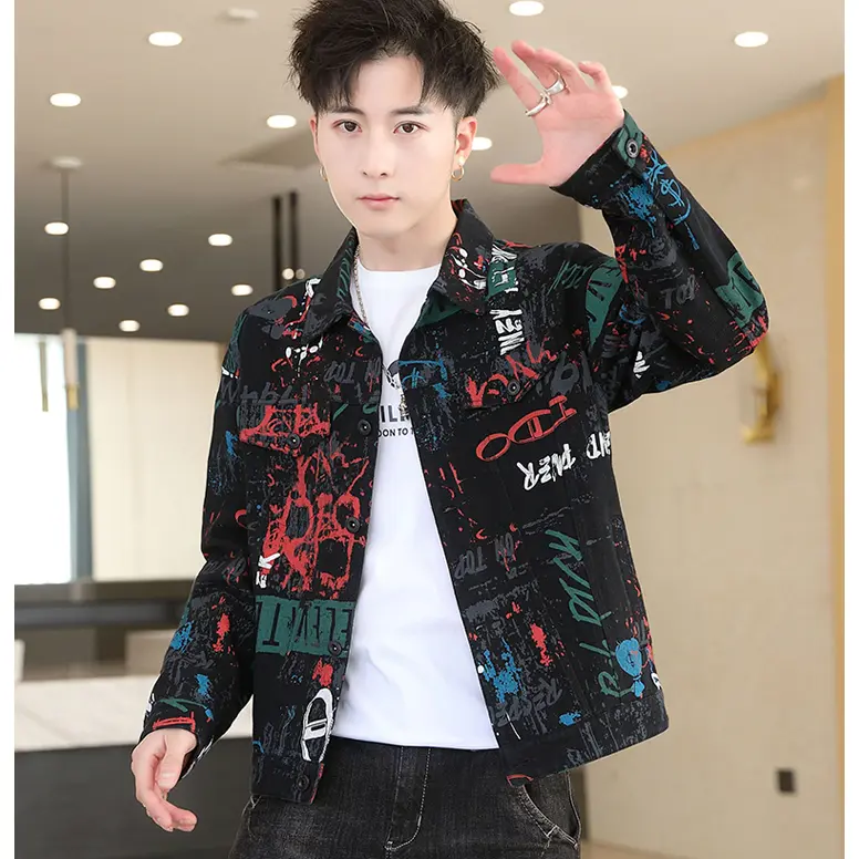 Áo Khoác Jean, Phong Cách Hàn Quốc, Dành Cho Nam, In Chữ Mùa Thu, Áo Khoác Công Sở Jacket Menswear Jacket Menswear Dài Tay