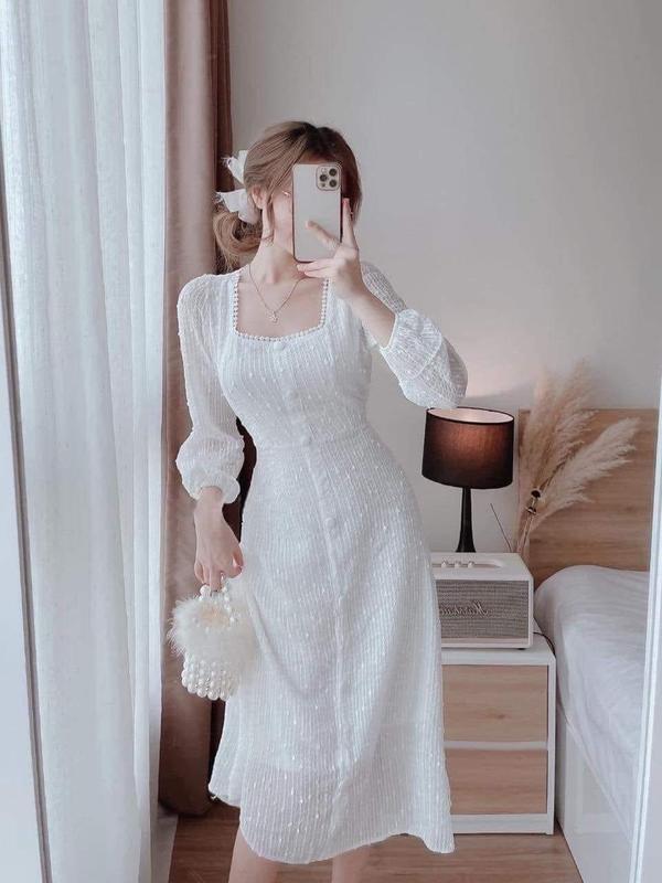 Đầm dự tiệc đầm trắng cổ vuông tay phồng dáng dài Lucas Dress Nữ Women