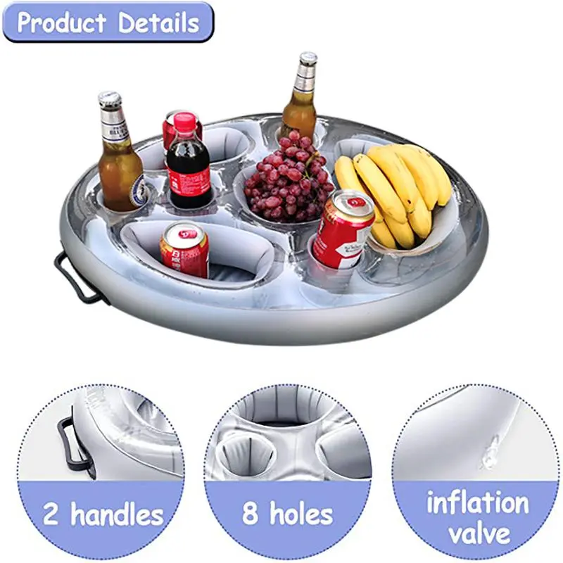 Inflatable Beverage Holder, Multipurpose Inflatable Floating Drink Holder, Floating Beverage Tray for Pool, Hot Tub, Garden Party 2