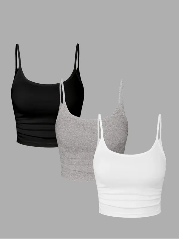 Women's Solid Color Cami Top, Casual Basic Sleeveless Top for Daily Wear, Ladies Clothes for Summer 0