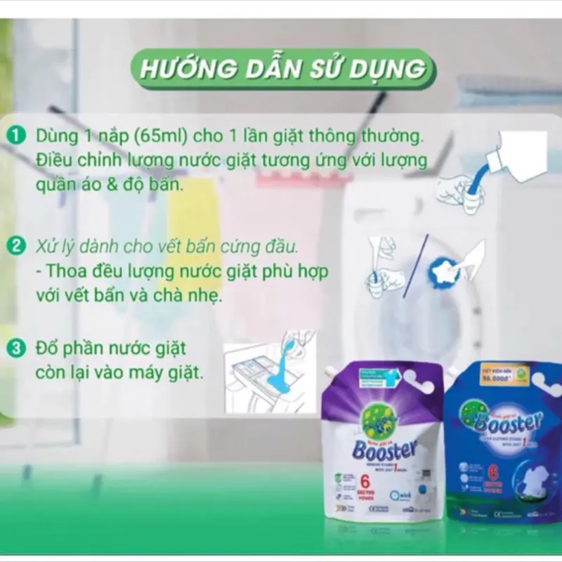 Combo 4 túi 1 Thùng Nước giặt xả Booster 2in1 , Làm Sạch hiệu quả , lưu hương , an toàn với da , không phai màu quần áo 1