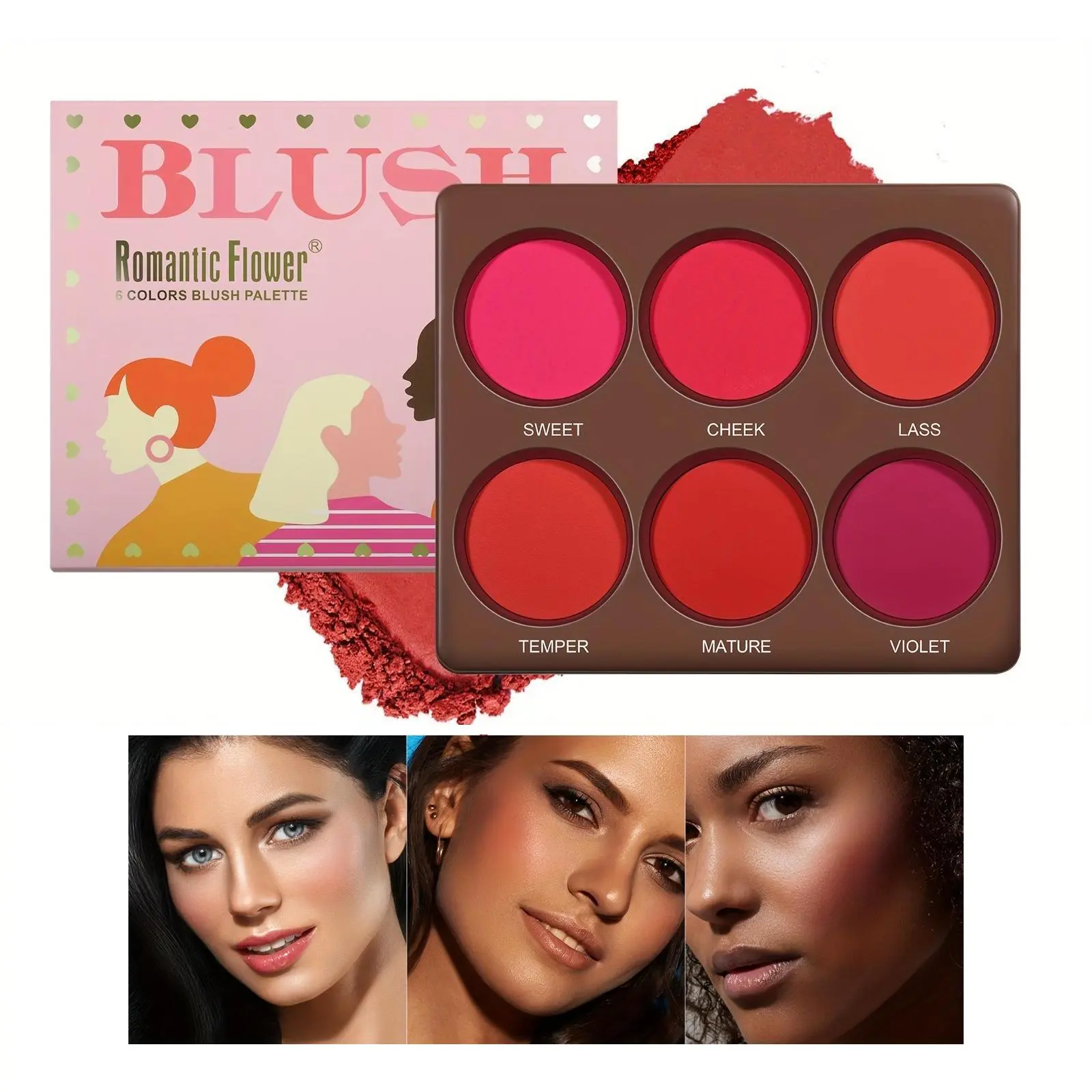 6 Color Blush Palette, Long Lasting Matte Blush Palette, Waterproof Blush for All Skins, Natural Face Makeup for Christmas Gift, Makeup Accessories for Women & Girls, Cosmetics