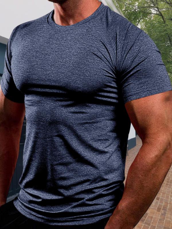 Men's Solid Round Neck Short Sleeve Tee, Regular Fit Casual Breathable Quick Drying Crew Neck T-Shirt for Summer, Fashion Men's Top for Daily Wear 4