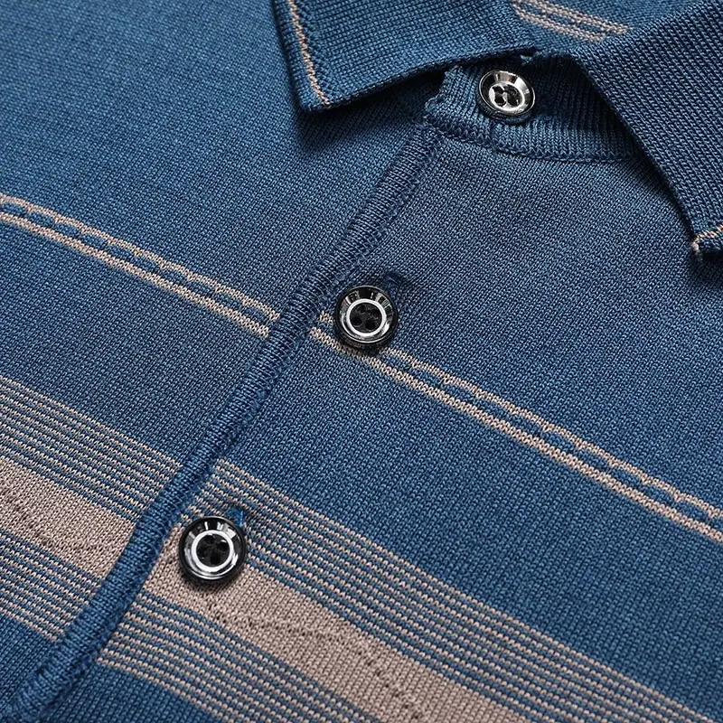 [TẶNG BỐ] Áo thun len lạnh Nam Trung Niên Cộc Tay Quảng Châu Menswear Top Polo Có Cổ Ngắn Tay 7