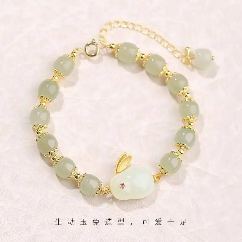 Qian Tu No Quantity Hetian Yu Rabbit Bracelet Female Ins Special-Interest Design High Sense Gift Valentine's Day for Girlfriend