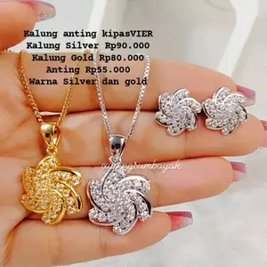 Kalung anting kipas tebal KAV23. kalunganting lapismas highstyle microdiamond titanium Rodhium