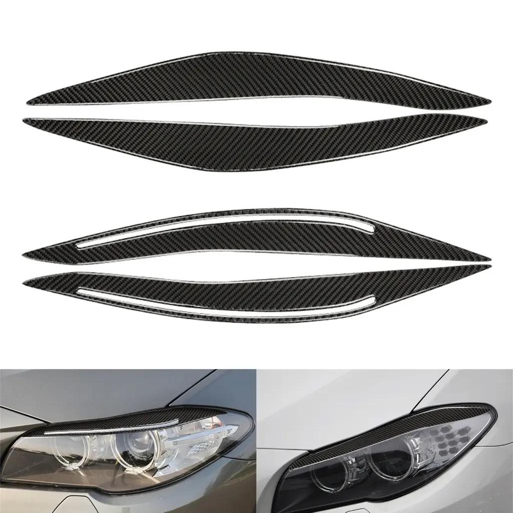 Fashion Carbon Fiber Headlight Eyelid Strips Eyebrows Lids Spoiler Bodykit Scratch Resistant for F10 Car Enthusiasts 2x