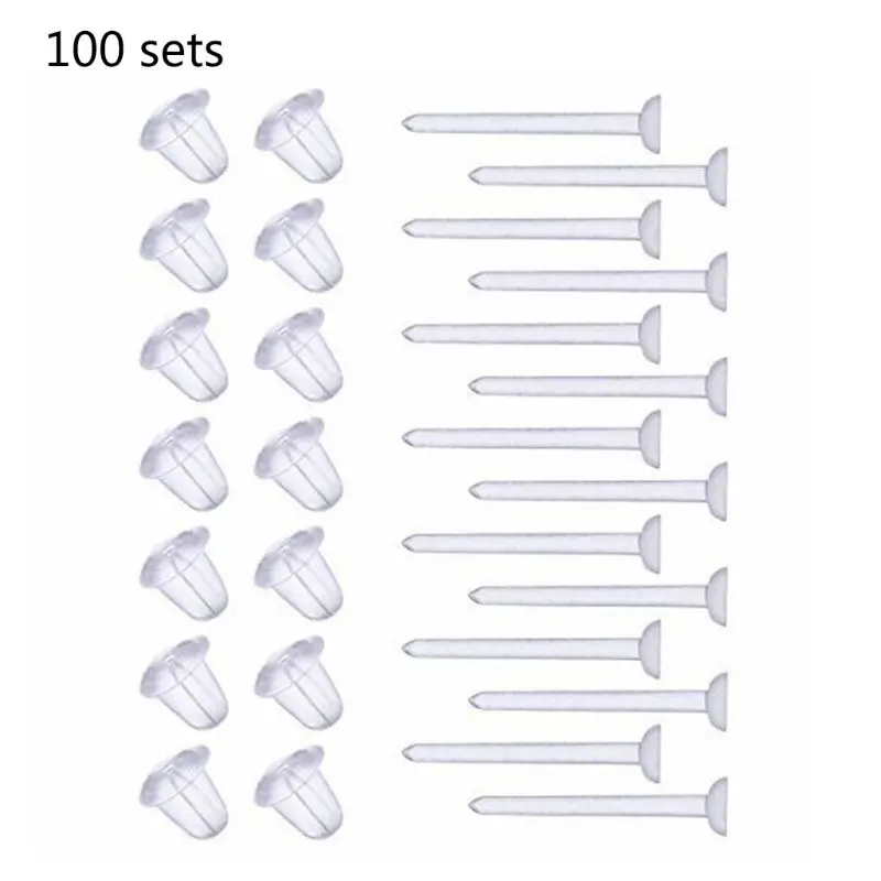 BOYI  100 Sets Plastic Earring Posts & Backs Hypoallergenic Stud Earrings for Sensitive Ears Clear Invisible Sport Earrings