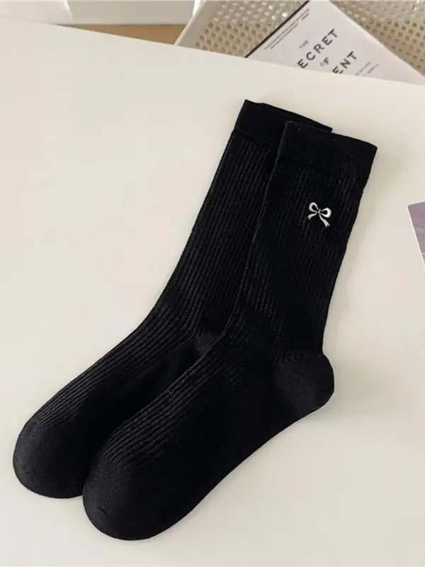 Women's Bow Embroidery Mid-calf Socks, Casual Comfortable Breathable Socks for Daily Wear, Women's Socks for All Seasons 7