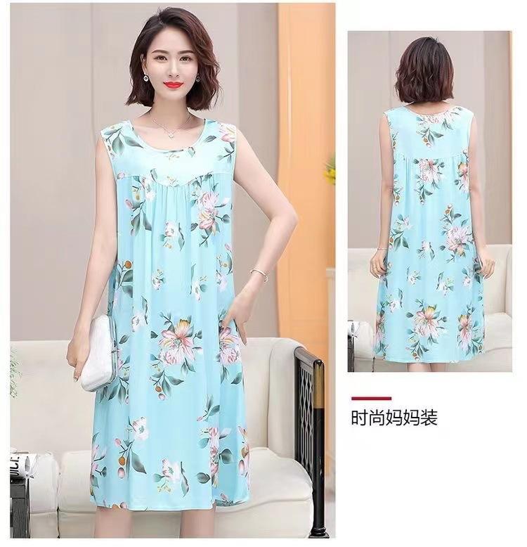 Product Introduction of Nightdress women's summer plus size sleeveless cotton silk mid-length artificial loose dress middle-aged elderly home pajamas 13