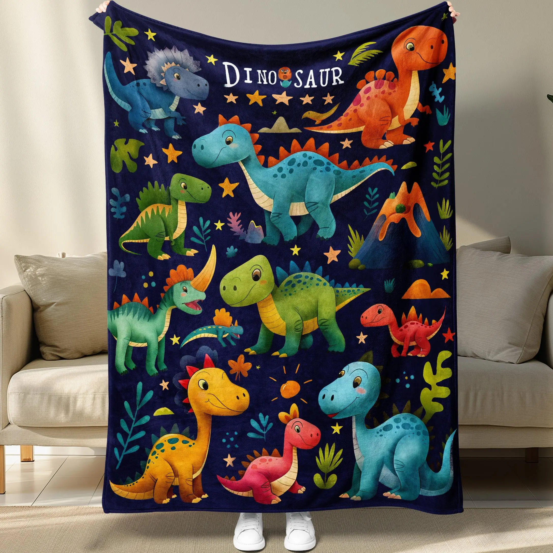 Cartoon Dinosaur Pattern Blanket, 1 Count Soft Comfortable Throw Blanket, Cool Bedroom Warm Napping Blanket for Home Office Travel Camping