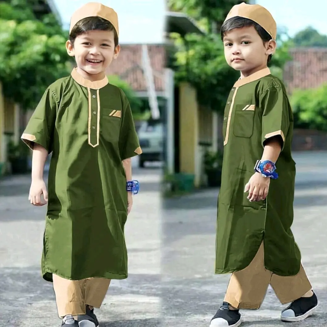 muslim suit boys combine color design 3in1 sets with tutob cup