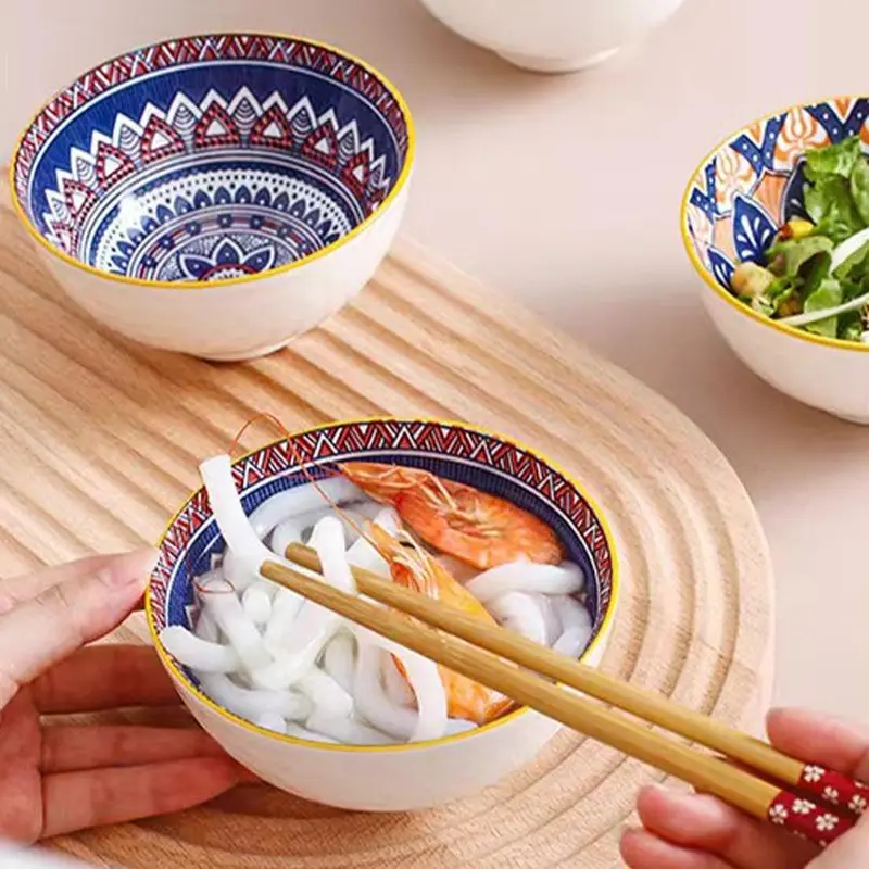Boho Style Ceramic Tableware Set, Including Bowl & Plate & Spoon & Chopsticks & Gift Bag, Household Tableware Set for Home Kitchen Dining Room 7