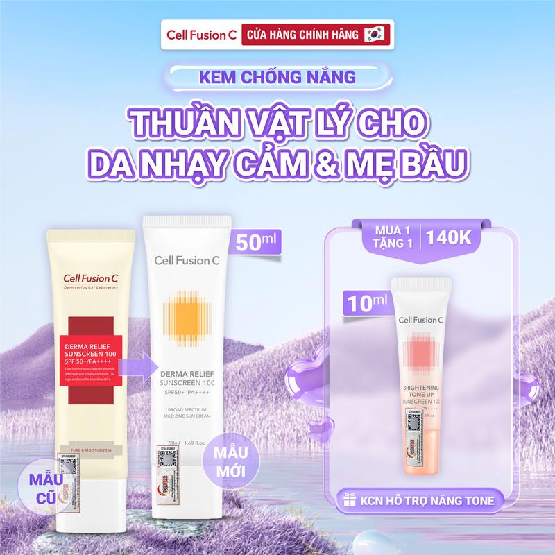 Kem Chống Nắng Thuần Vật Lý Cho Da Nhạy Cảm & Mẹ Bầu Cell Fusion C Derma Relief Sunscreen 100 SPF 50+/PA++++
