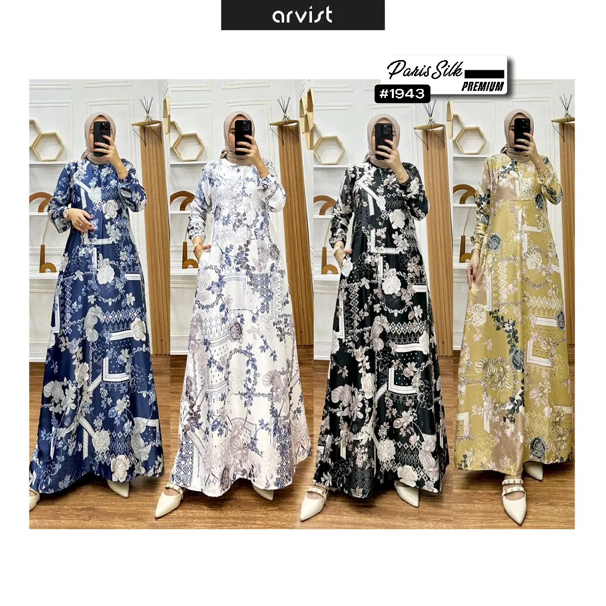Gamis SILK Sultan Muslim Wanita Premium #ARV1943 Dress Motif  Silky  Panjang Mewah