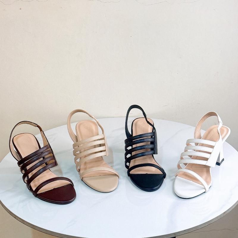 Dép trà My nữ - Sandal nhiều dây hậu thun cao 7cm size 35-40 màu đen - DéP Shoes Nữ GiàY giay  7