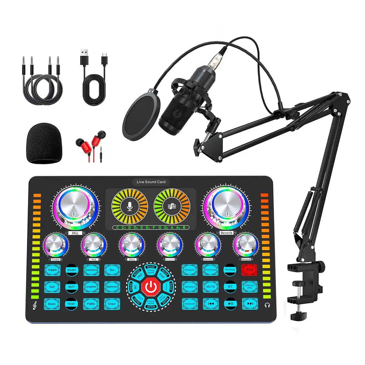 Professional Audio Mixer, Podcasting Equipment Package, Vocoder & Audio Interface with DJ Mixing Effects, Podcast Production Studio Equipment for Gaming Streaming, Amplifier Sound System, Equalizer, Microphone