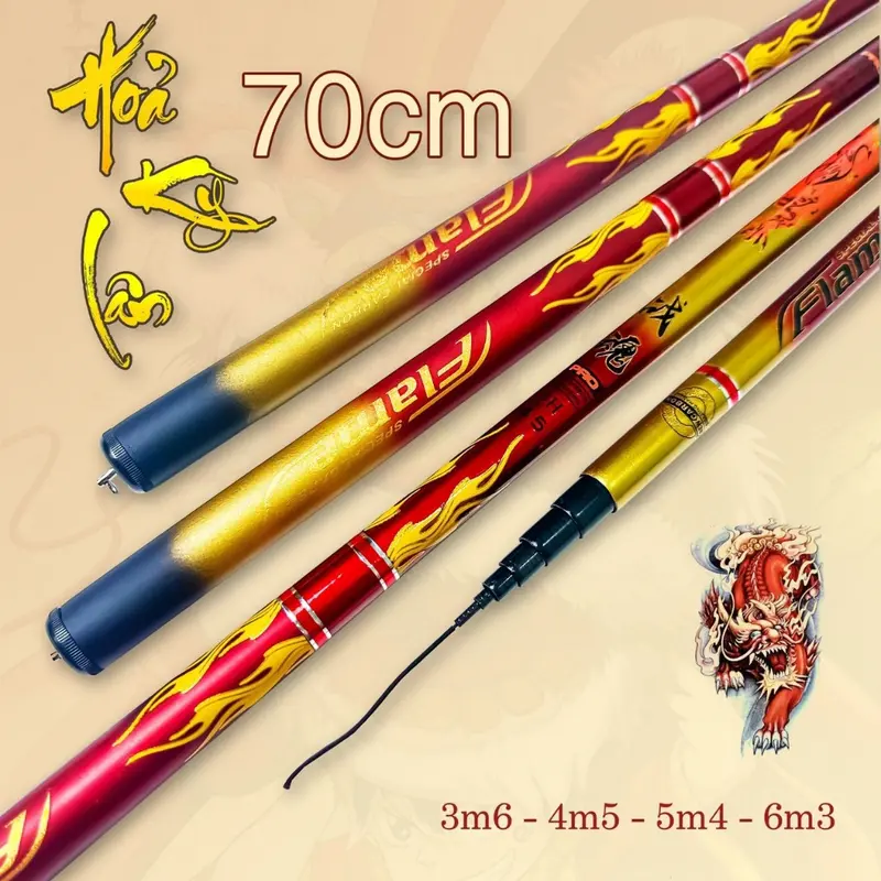 Cần câu tay Hỏa Kỳ Lân 5H (Thu gọn 70cm ) đủ size từ 3m6 đến 6m3  Fishing Câu Cá 0