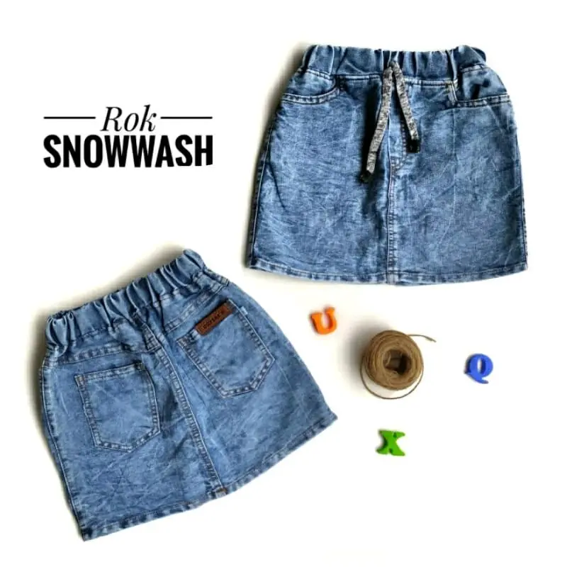 Rok mini jeans snow wash anak 9 bulan - 7 tahun