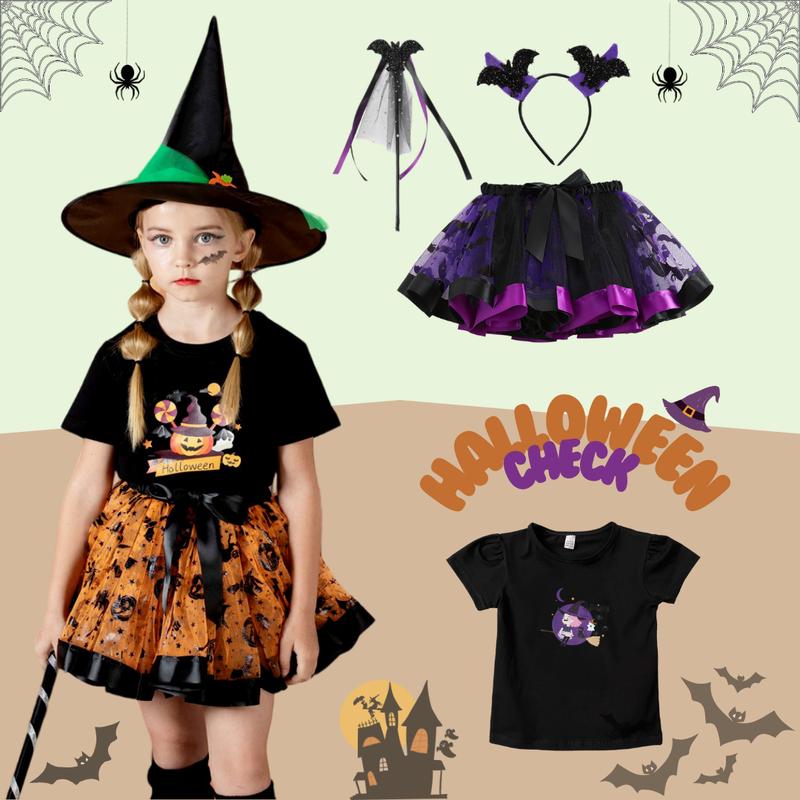 Set đồ hóa trang Halloween dành cho bé gái (set 3 mòn chân váy tutu xòe bồng bềnh, nón phù thủy và chổi bay)