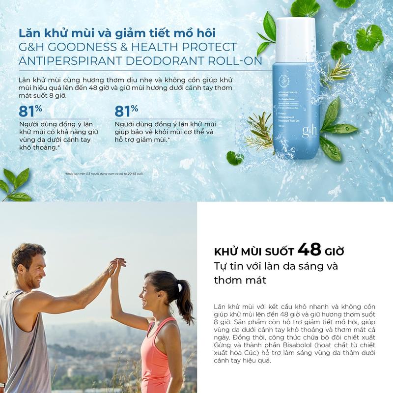 Lăn khử mùi và giảm tiết mồ hôi G&H GOODNESS & HEALTH PROTECT ANTIPERSPIRANT DEODORANT ROLL-ON 100ml Cho Bé Xịt Thơm 3