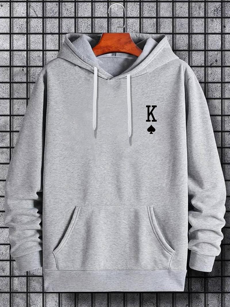Product Introduction of Men's "K" Letter Print Pocket Drawstring Hoodie, Regular Fit Casual Drop Shoulder Long Sleeve Hooded Sweatshirt, Men's Fall & Winter Clothes 10