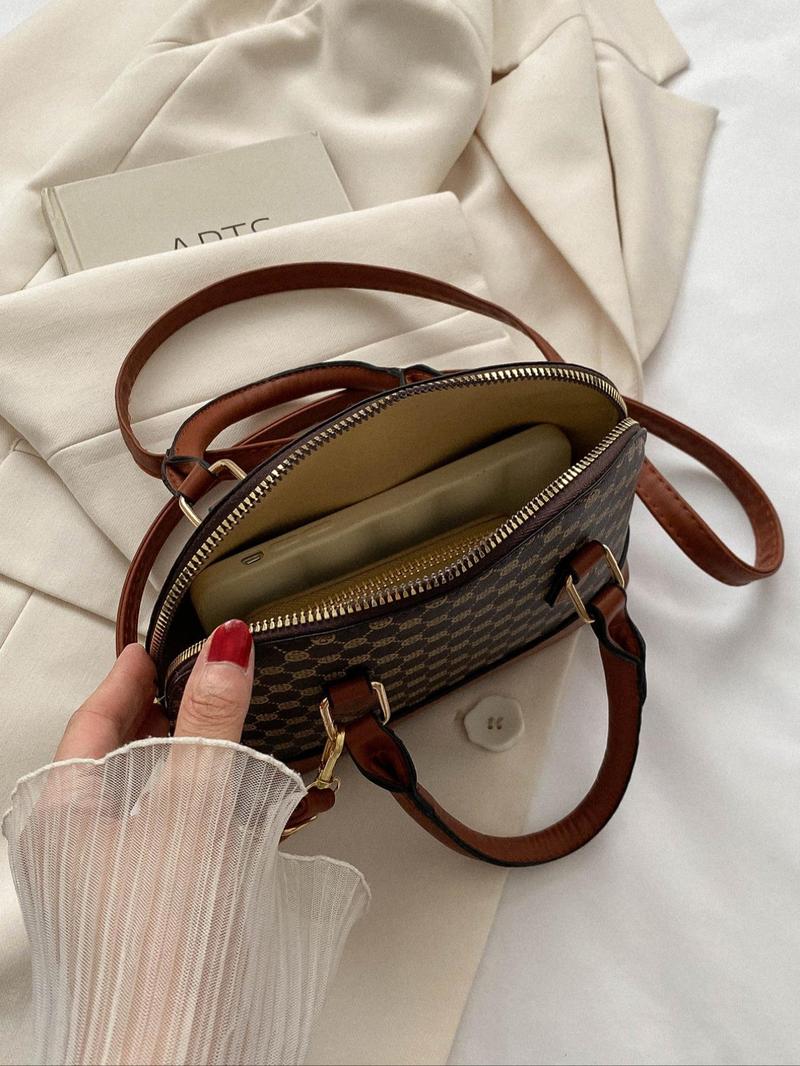 Product Introduction of Women's Elegant All Over Print Satchel Lux Bag,  Crossbody for Work & Daily Used, Patched Design Dome Bag 9