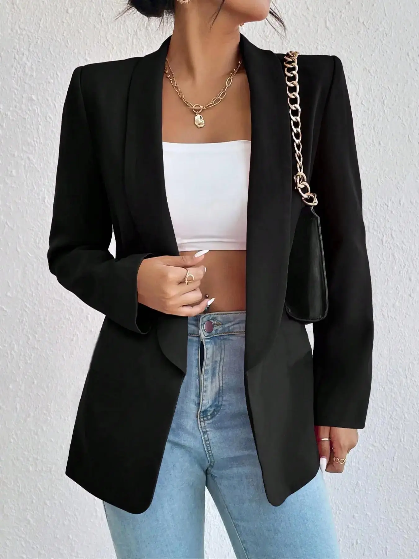 Women's Solid Color Blazer, Casual Chic Long Sleeve Outerwear for Work Office Business, Ladies Clothes for All Seasons