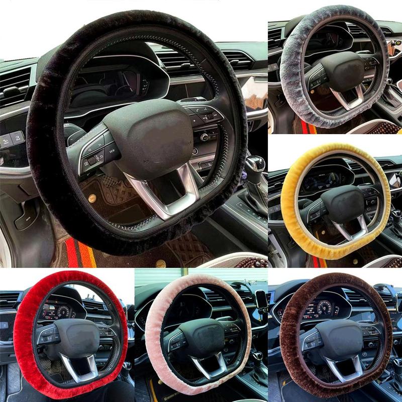 Product Introduction of High Quality Warm Car Steering Wheel Cover Gearshift Handbrake Cover Plush Thick Black Protector Super Women Decoration Soft Pink Man 10