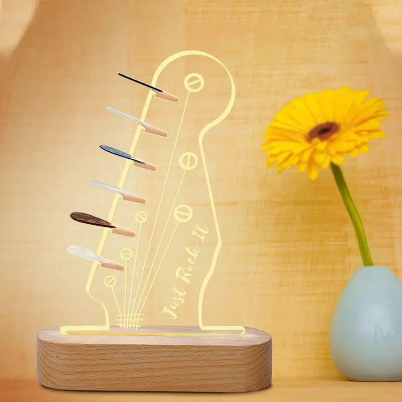 Guitar Shaped USB Rechargeable Night Light, Creative Guitar Design Ambient Night Light with Wooden Base, Decorative Light for Home Bedroom Living Room 4