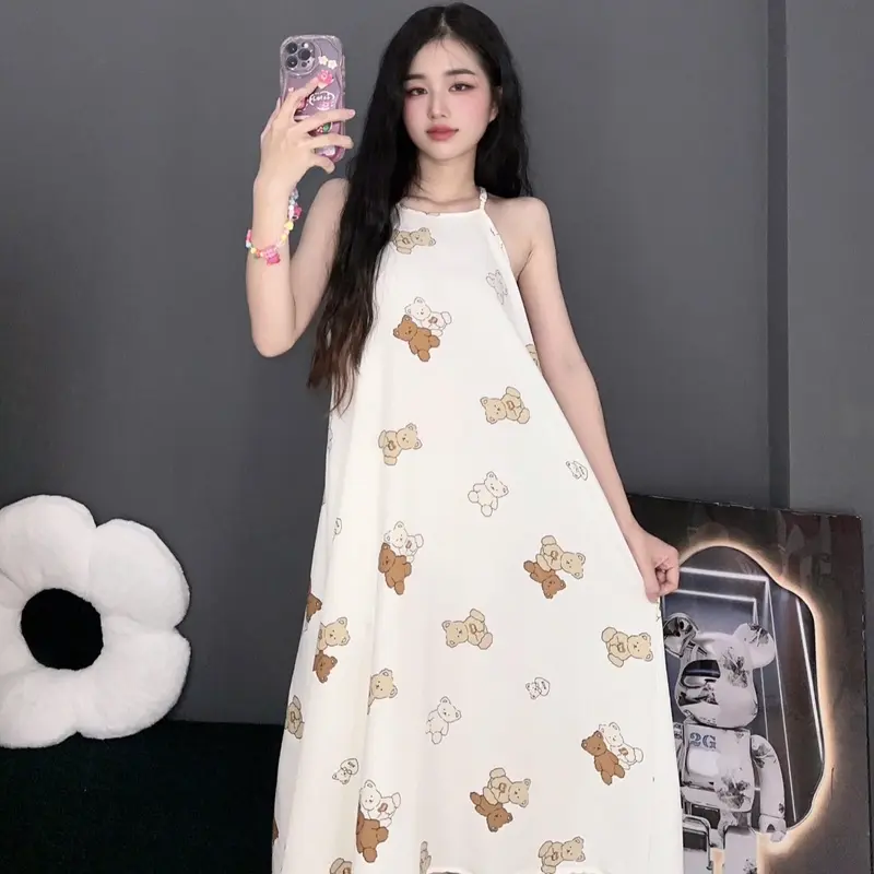 Đầm 2 Dây Cổ Yếm Vải Đũi Xốp Hoạt Hình(A59) 0