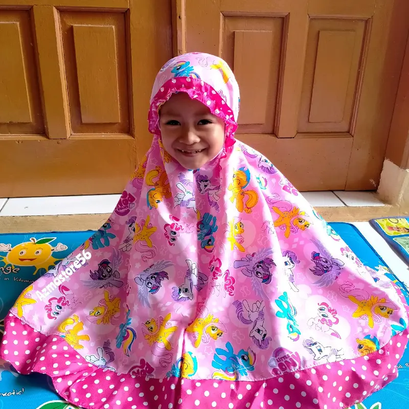 MUKENA ANAK KARAKTER MUKENA ANAK MURAH 2-9TH Bunga Polka Dot Putih Muslim 2