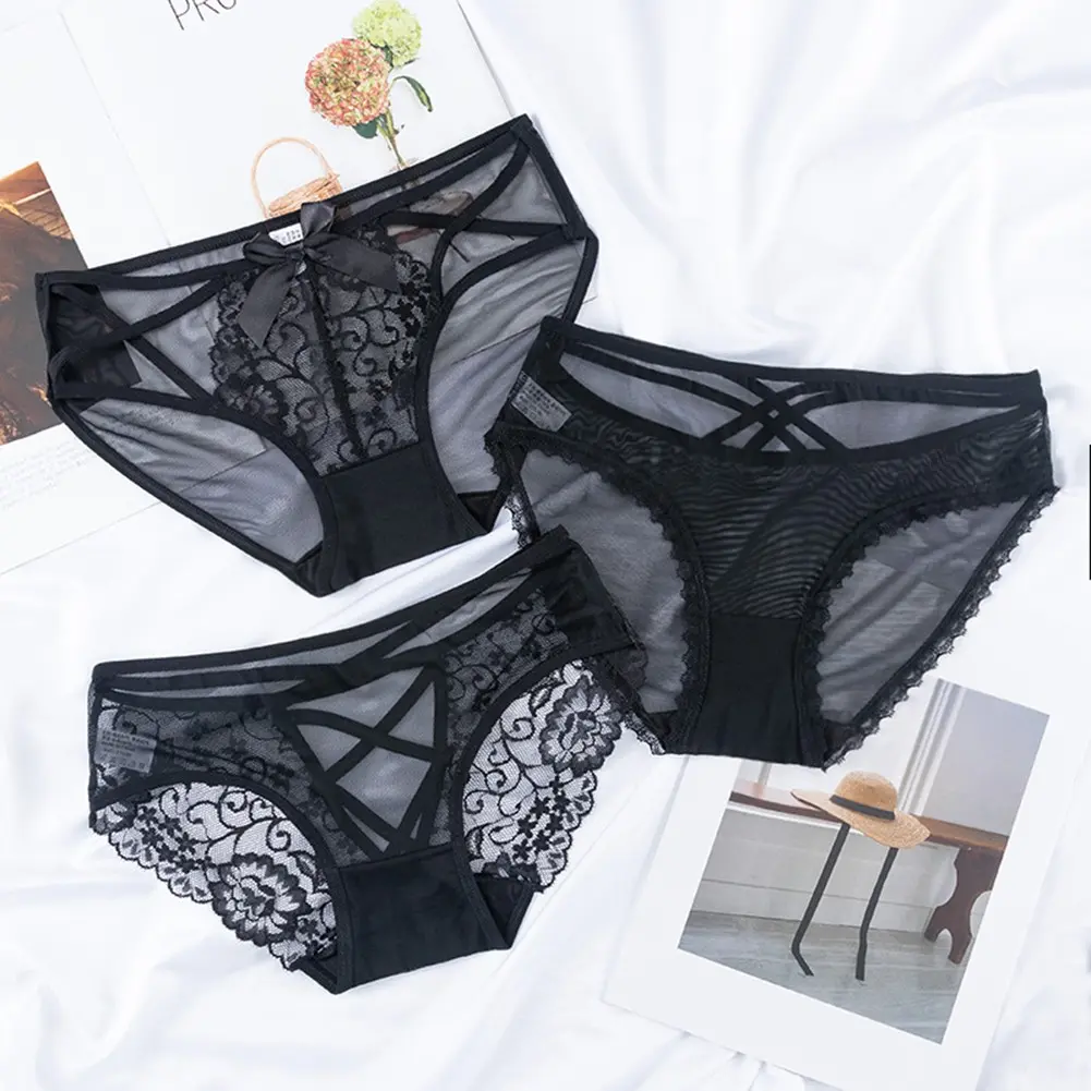 Hot Girl Style Mid-waist Lace Seamless Pure Cotton Crotch Mesh Women's Briefs