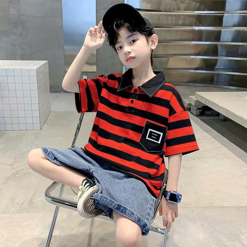 Áo polo hè cho bé trai 4-14 tuổi , áo cộc tay bé trai 14-45 kg ,áo có cổ  chất cotton mẫu KẺ BOTE phong cách dễ thương dịu dàng thấm hút mồ hôi . 8
