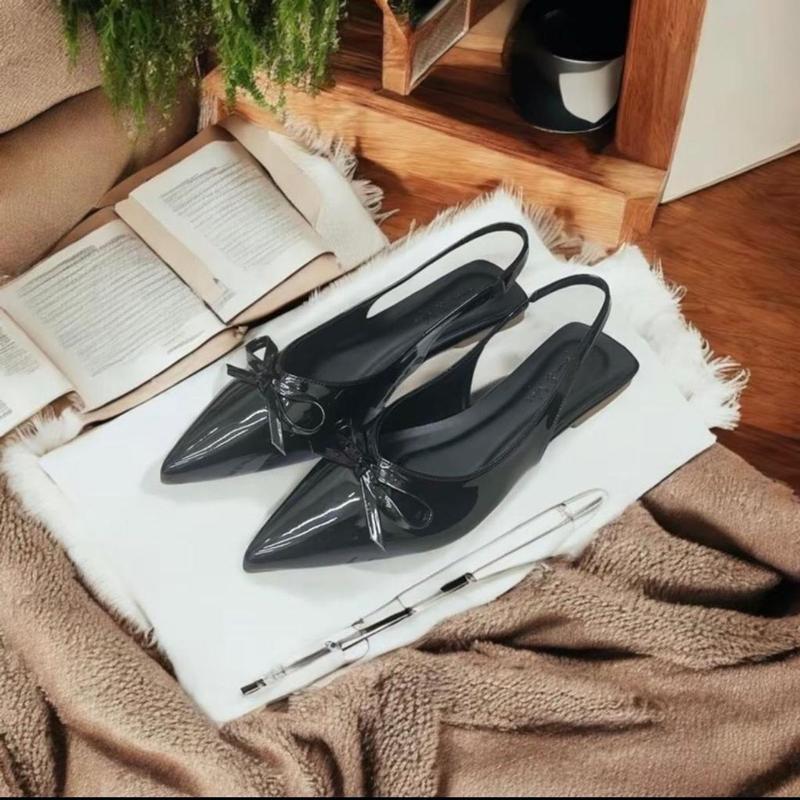 Product Introduction of GIÀY SỤC MŨI NHỌN da bóng quai Hậu chun co giãn gắn NƠ NHÍ 3 màu Đen/Kem/Đỏ Đô - Size 35-39 - DéP, sandanl 10