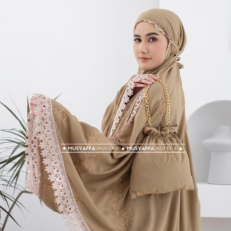 MUSYAFFA - Mukena Dewasa Bordir Clara Premium Cantik Mewah Atasan Bawahan Bunga Katun Muslim Mukenah Mukena bordir 1