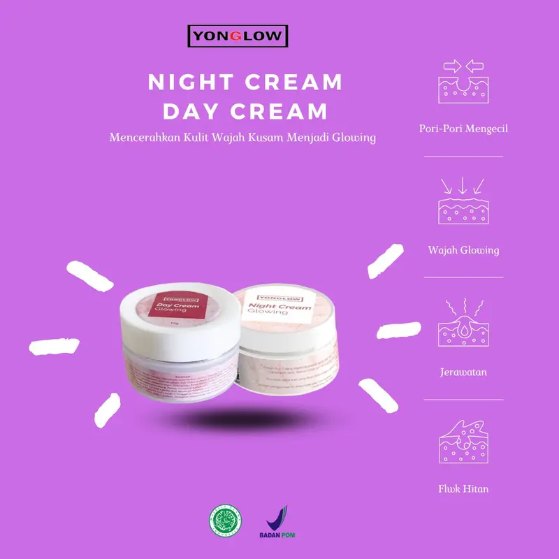 Paket 2in1 Yonglow Skincare Day Night Cream Siang Malam Pembersih Muka Kusam Pemutih Pencerah Wajah Glowing 1