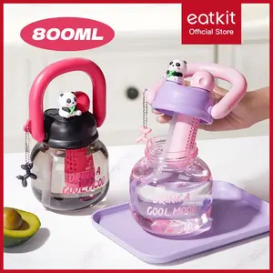 Eatkit Botol Minum Transparan 800ml Karakter Lucu Snager Tumbler Infused Handle Linlin Tritan TikTok Trending BPA Free Anti Tumpah Dual Mode Minum dengan Tutup Karet Seal dan Sedotan